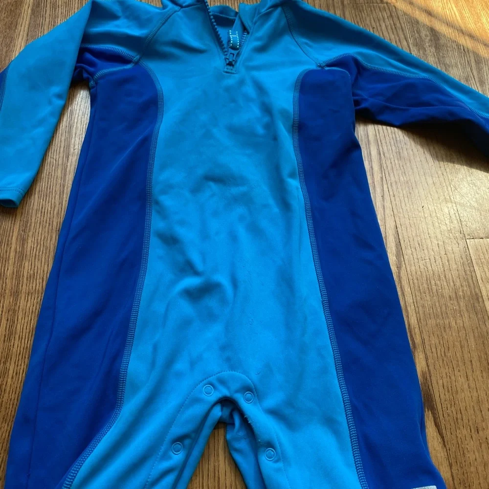 Lands End Toddler Baby Size 18 Months Full Cover Body Swimsuit Wetsuit Blue Navy